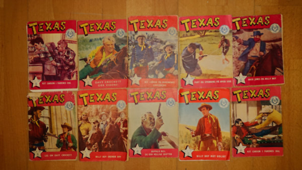 A Texas c�m� norv�g k�preg�nysorozat 10 f�zete: Kit Carson/Farenes Dal, Billy Boy mot  Goliat, Les om Davy Crockett, Billy Boy ordner opp, Buffalo Bill og  den hellige skatten (az �sszes c�m a le�r�sban)