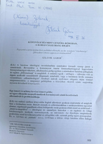 Szl�vik G�bor - K�nyv�get�s, mint cenz�ra R�m�ban a korai cs�sz�rs�g idej�n