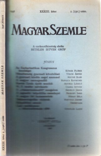 Szekf Gyula  (szerk.) - Magyar szemle 1938. jnius (XXXIII. ktet, 2.(130.) szm)