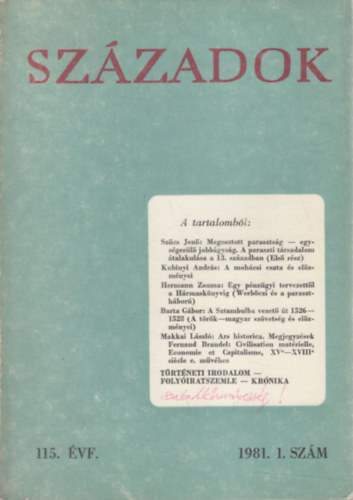 Századok 1981/1. (A Magyar Történelmi Társulat közlönye)