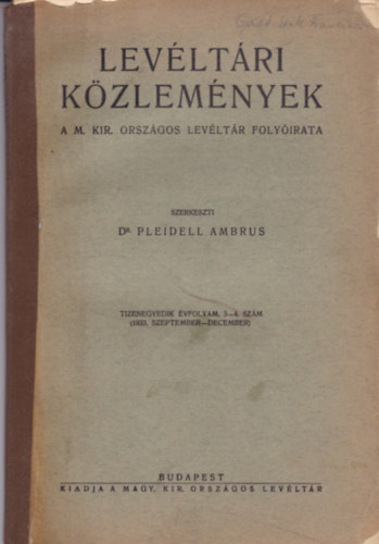 Dr. Pleidell Ambrus - Levltri kzlemnyek 11.vf. - 3-4. szm (1933. szeptember-december)
