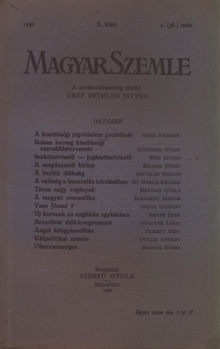 Magyar Szemle 1930. v X. ktet 2.(38.) szm