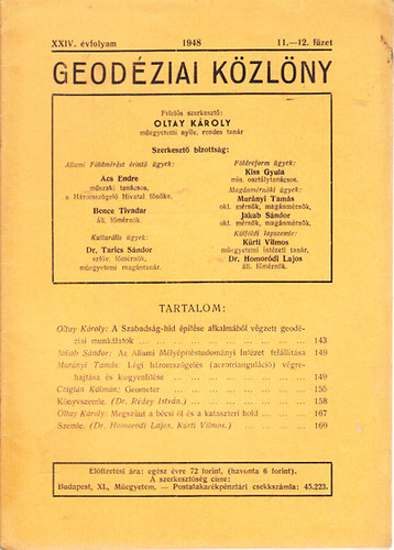 Oltay Kroly - Geodziai kzlny 1948/11-12. fzet