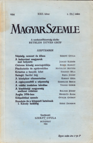 Magyar Szemle 1934. v XXII. ktet 1.(85.) szm