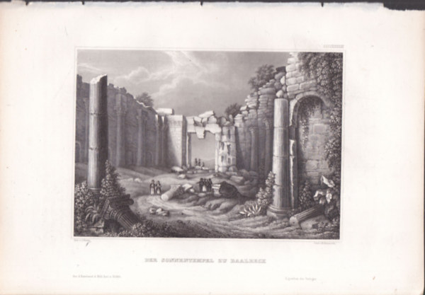 Der Sonnentempel zu Baalbeck (A Naptemplom Baalbekben, Libanon, Ázsia) (16x23,5 cm méretű eredeti acélmetszet, 1856-ból)