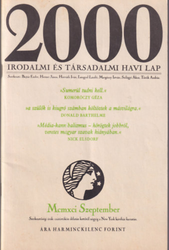Herner J�nos  (szerk.) - 2000 Irodalmi �s t�rsadalmi havilap III. �vf. 9. sz�m 1991