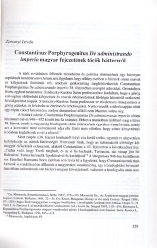 Zimonyi Istv�n - Constantinus Porphyrogenitus De administrando imperio magyar fejezet�nek t�r�k h�tter�r�l - K�l�nlenyomat