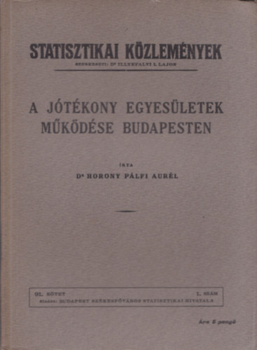 Dr. Horony Pálfi Aurél - A jótékony egyesületek működése Budapesten (Statisztikai Közlemények)