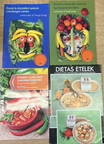Dr. Paragh György, Nincs feltüntetve Gyurcsáné Kondrát Ilona - 4 darab szakácskönyv: Étrendi ajánlások cukorbetegeknek - Étrendi és életmódbeli tanácsok cukorbetegek számára - Étrendi és életmódbeli tanácsok hiperlipoproteinémiában - Diétás ételek