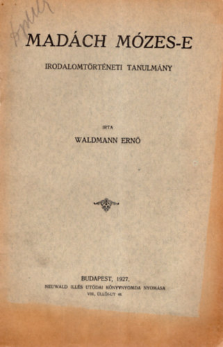 Waldmann Ern - Madch Mzes-e - Irodalomtrtneti tanulmny