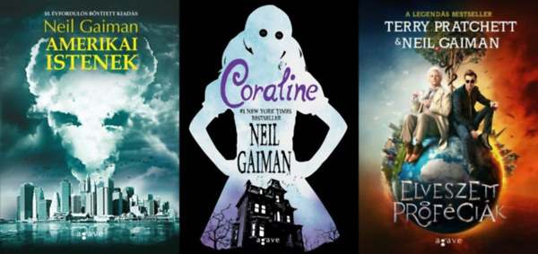 Terry Pratchett Neil Gaiman - 3 db Neil Gaiman fantasy regény: Coraline + Amerikai istenek + Elveszett próféciák