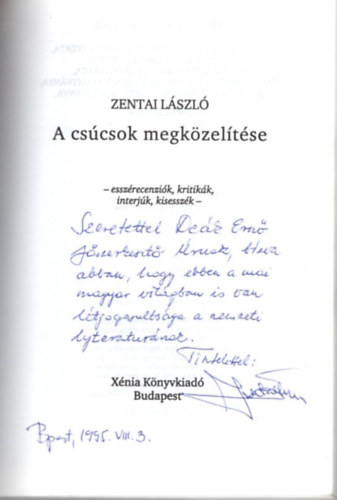 Zentai László - A csúcsok megközelítése - dedikált