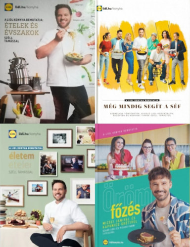 Mizsei Jani-Kapunics Gr�ti Mautner Zs�fi-Sz�ll Tam�s - 4 db Lidl szak�csk�nyv egy�tt:  �letem �telei + �telek �s �vszakok + M�g mindig seg�t a s�f + �r�mf�z�s