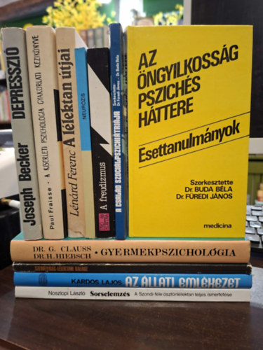 Dr. Pálhegyi Ferenc, Kardos Lajos, Noszlopi László, Joseph Becker, Paul Fraisse, Lénárd Ferenc, Dr. Buda Béla, Oláh Tamás, Dr. Pécsi Tibor, Dr. Halász László G. Clauss Dr. H. Hiebsch - 11 db pszichológia témájú kötet, KÖNYVMENTŐ AJÁNLAT: Gyermekpszichológia, Személyiséglélektani kalauz, Az állati emlékezet, Sorselemzés és kísérleti ösztöndiagnosztika, Depresszió - Elmélet és kutatás, A kísérleti pszicholó