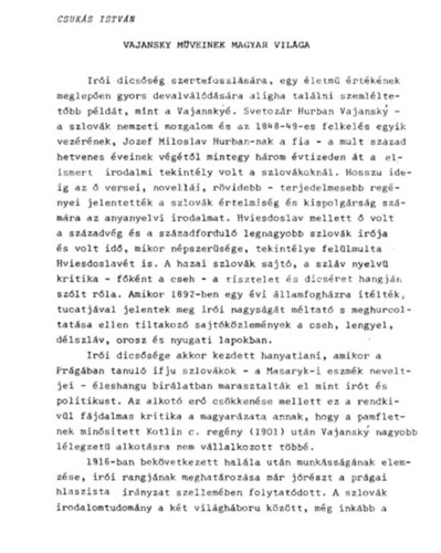 Csuk�s Istv�n - Vajansky m�veinek magyar vil�ga