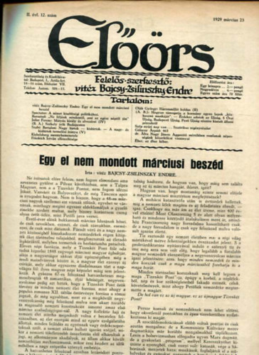 vit�z Bajcsy-Zsilinszky Endre  ( felel�s szerkeszt�) - El��rs foly�irat II. �vf. 12. sz�m. 1929. m�rcius 23.
