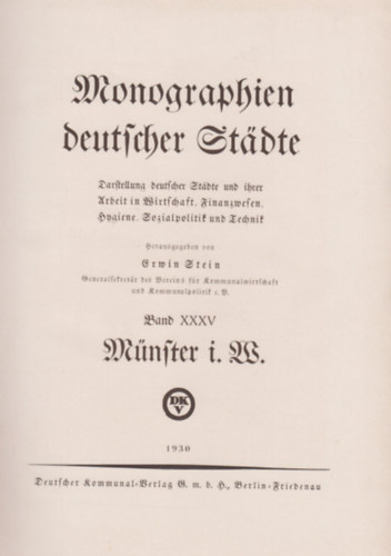Erwin Stein  (Hrsg.) - Mnster i. W. (Monographien deutscher stdte)