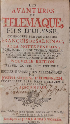 Franois Fnelon - Les Aventures De Telemaque, Fils D'Ulysse I-II. (egybektve) 1751.