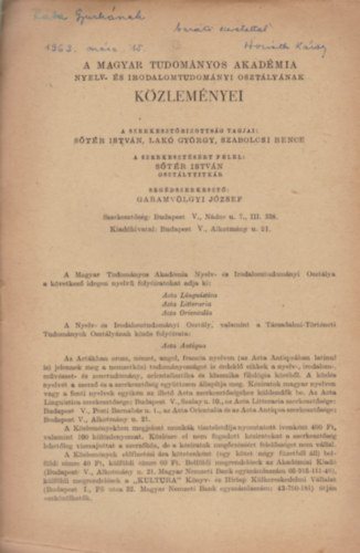 Horváth Károly - A klasszikából a romantikába. Irodalmi irányzatok Vörösmarty pályakezdése idején. (Különlenyomat a Magyar Tudományos Akadémia Nyelv- és Irodalomtudományi Osztályának közleményei XIX. kötet 1-4. számából)