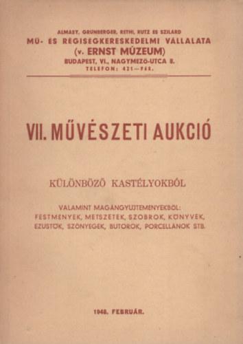 VII. mvszeti aukci klnbz kastlyokbl...