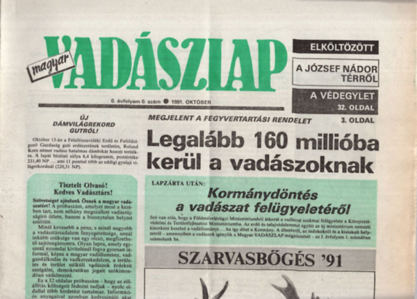 Csekő Sándor (szerk.) - Magyar Vadászlap 0. évfolyam 0. szám 1991. október