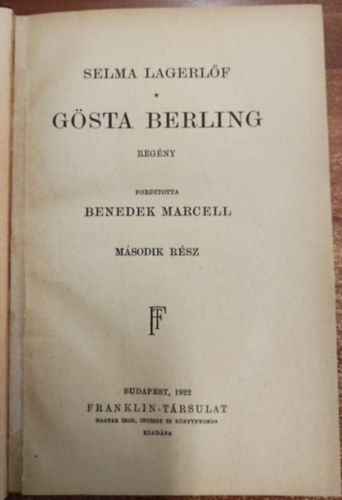 Selma Lagerlf - Gsta Berling II.