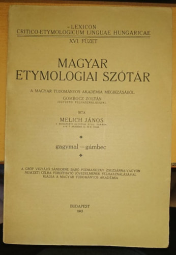 Melich János - Magyar etymologiai szótár XVI. füzet