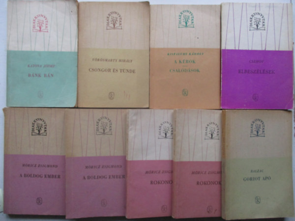 7 db Di�kk�nyvt�r k�telez� olvasm�ny (A k�r�k, Elbesz�l�sek, Csongor �s T�nde, B�nk b�n, A boldog ember I-II., Rokonok I-II., Goriot ap�)