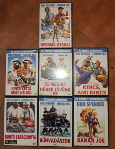 Terence Hill Bud Spencer - 7 DVD Bud Spencer főszereplésével: Bunyó karácsonyig, Bűnvadászok, Banán Joe, Nincs kettő négy nélkül, És megint dühbe jövünk, Kincs, ami nincs, Nyomás utána!