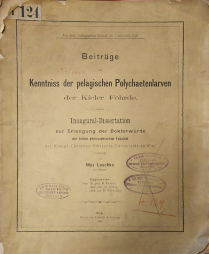 Max Leschke - Kenntniss der pelagischen Polychaetenlarven - A nylt tengeri lrvk ismerete nmet nyelven 1903.