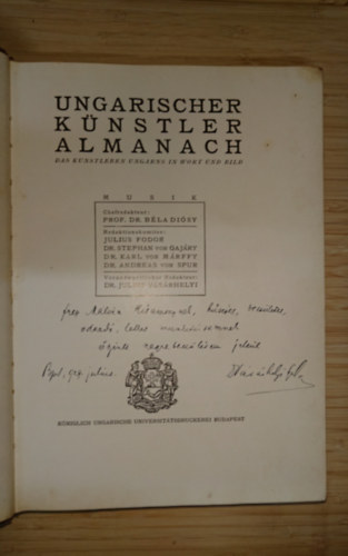 dr. Julius Vásárhelyi - Ungarischer Künstler Almanach DEDIKÁLT