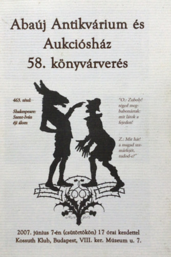 Abaúj Antikvárium és Aukciósház 58. könyvárverés 2007.