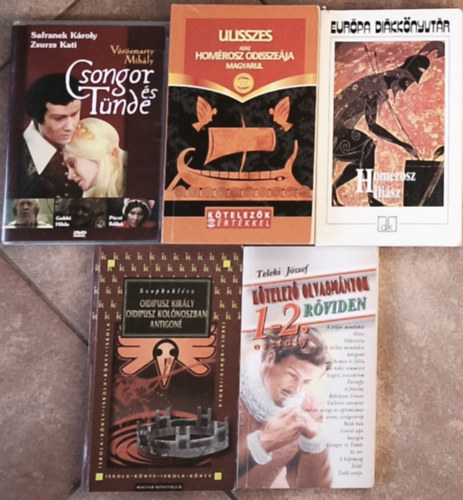 Szophoklész, Teleki József, Vörösmarty Mihály Homérosz - 4db kötelező olvasmányokkal kapcsolatos mű + ajándék DVD - Iliász, Odüsszeia, Oidipusz király-Oidipusz Kolónoszban-Antigoné, Kötelező olvasmányok röviden-Gimnázium 1-2. osztály + Csongor és Tünde