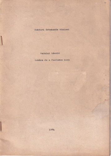 Sziklai László - Lukács és a fasizmus