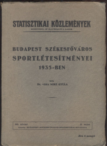 Dr. vitz Mike Gyula - Budapest szkesfvros sportltestmnyei 1935-ben (Statisztikai kzlemnyek 83.)
