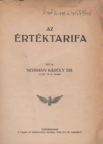 Neumann Kroly Dr. - Az rtktarifa