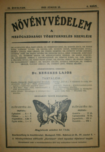 Dr. Kerekes Lajos  (szerk.) - Nvnyvdelem IX. vfolyam 6. szm