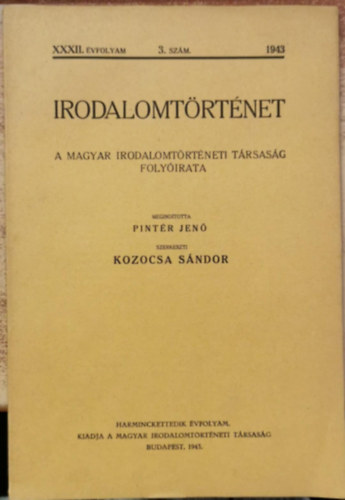 Pint�r Jen� - Irodalomt�rt�net - A Magyar Irodalomt�rt�neti T�rsas�g foly�irata (1943.)