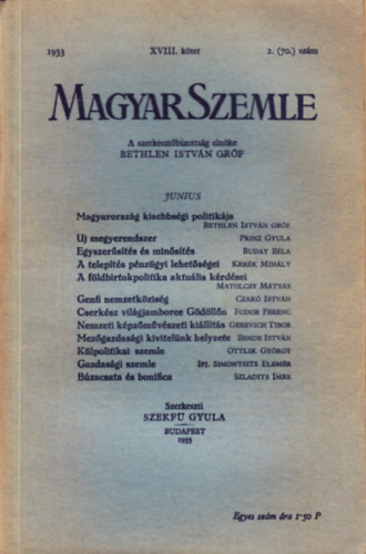 Bethlen Istvn grf - Magyar Szemle 1933. jnius XVIII. ktet 2. (70.) szm