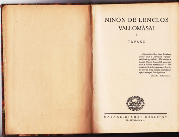 de Ninon Lenclos - Ninon de Lenclos vallomsai - Tavasz.