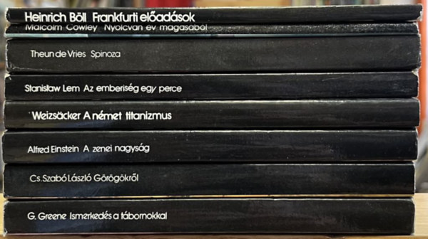 Malcolm Cowley, Theun De Vries, Stanislaw Lem, Carl Friedrich von Weizsäcker, Alfred Einstein, Cs. Szabó László, Graham Greene Heinrich Böll - 8 db Mérleg kötet: Frankfurti előadások, Nyolcvan év magasból, Spinoza, Az emberiség egy perce, A német titanizmus, A zenei nagyság, Görögökről, Ismerkedés a tábornokkal