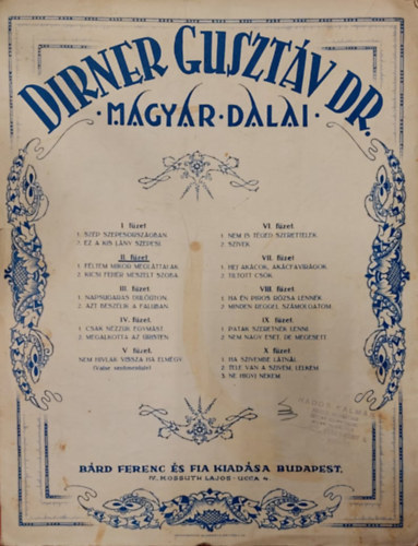 H�dossy Gida - Driner Guszt�v magyar dalai II. f�zet (kotta)