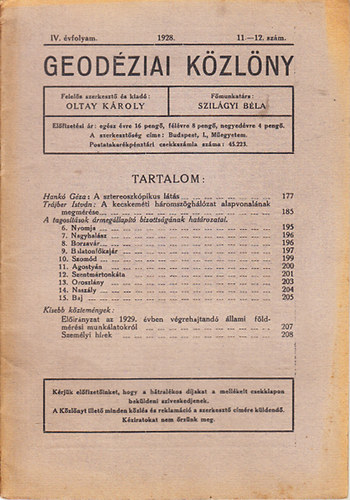 Oltay Kroly - Geodziai kzlny 1928/11-12. szm