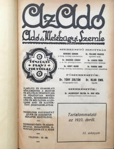 Dr. Dr. Klug Emil Try Zoltn - Az ad - Ad s Illetkgyi Szemle - 1923 (XI. vf.)