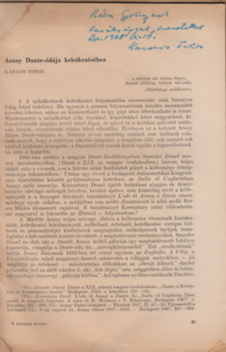 Kardos Tibor - Arany Dante- Ódája keltkezéséhez