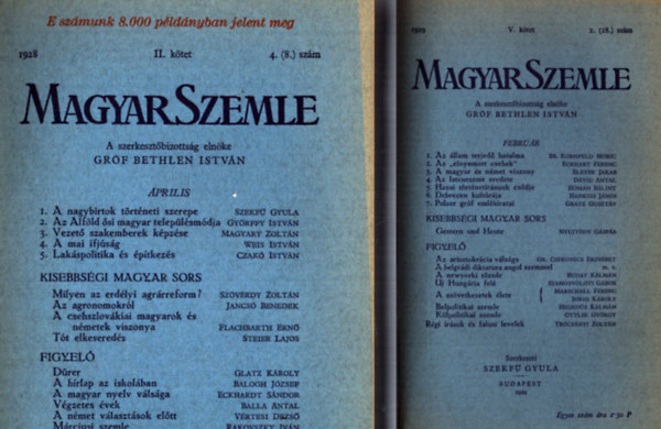 Szekfű Gyula szerk. - Magyar Szemle 1928. II. kötet 4. szám, 1939. V. kötet 2. szám, 1932. XV. kötet 3. szám, 1932. XVI. kötet 1. szám, 1934. XXII. kötet 2. szám, 1935. XXIII. kötet I. szám