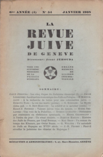 Josu Jhouda - La Revue Juive de Geneve 6me Anne (4) No 54 Janvier 1938