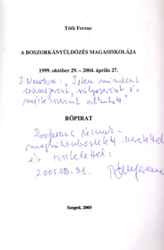 Tth Ferenc - A boszorknyldzs magasiskolja