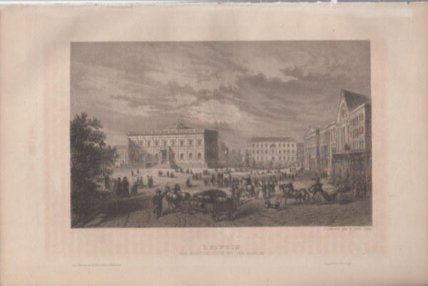 Leipzig der Augustusplatz mit dem Museum ( Lipcse - Augustusplatz a Mzeumnl, Nmetorszg , Eurpa) (16x23,5 cm mret eredeti aclmetszet, 1856-bl)