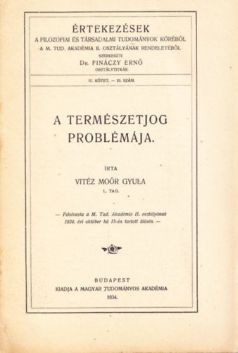 vitz Mor Gyula - A termszetjog problmja